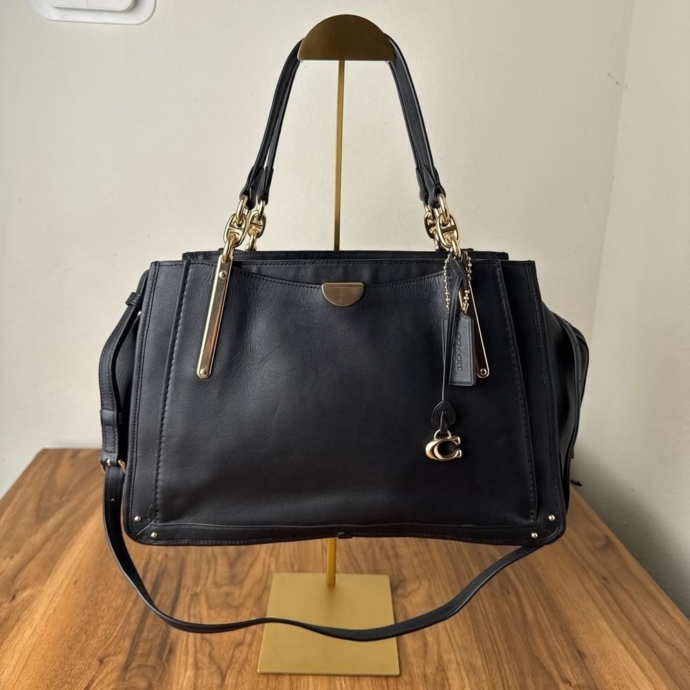 Coach Dreamer 36 Black Leather Shoulder Bag Satchel Gold Hardware - Picture 3 of 16